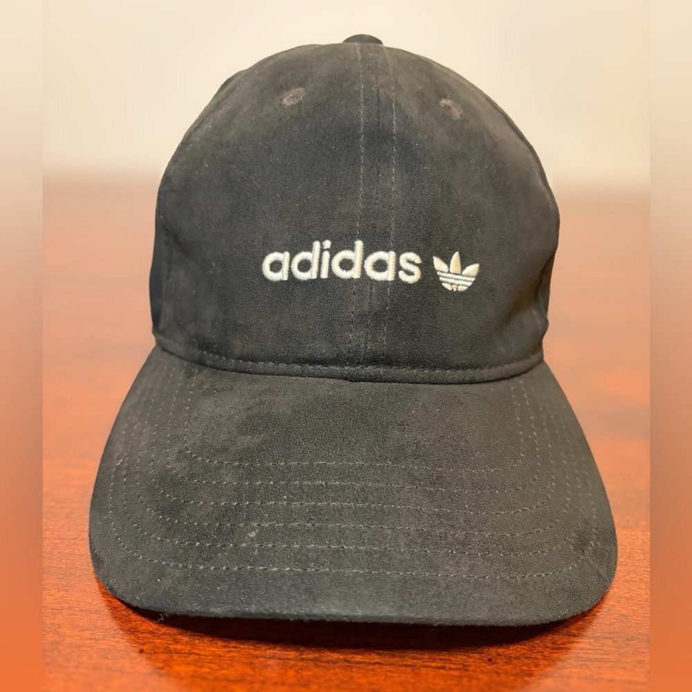 Adidas Originals Black Suede Strapback Hat Trefoil Logo Adjustable Unisex